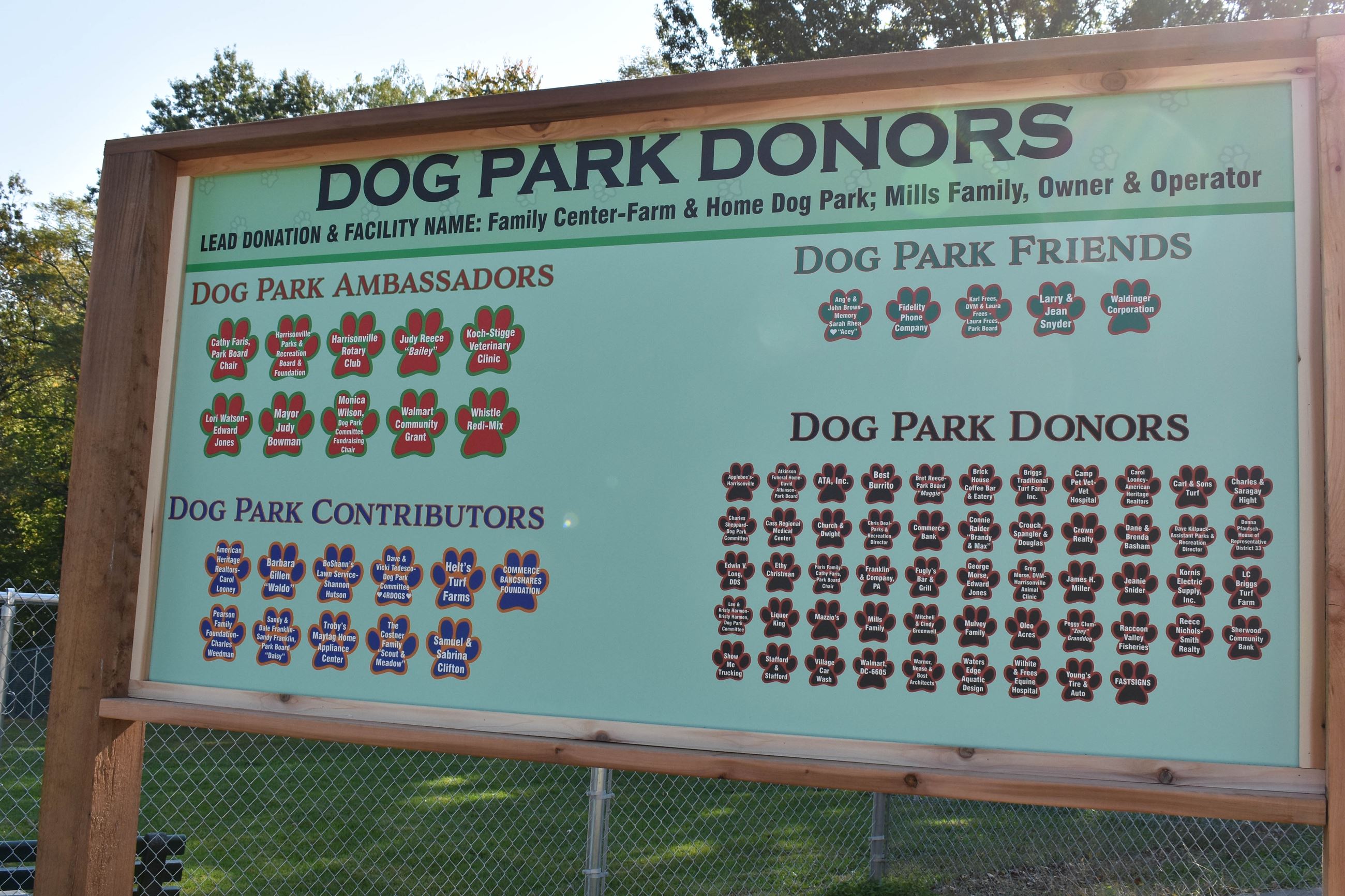 Dog Park donor recognition